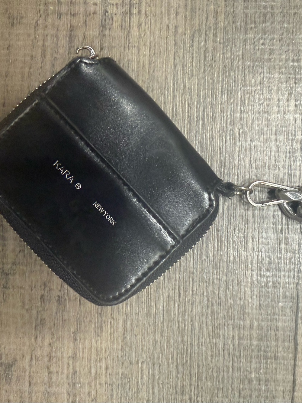 KARLA New York Black Leather Zip Card Wallet with Key Clip